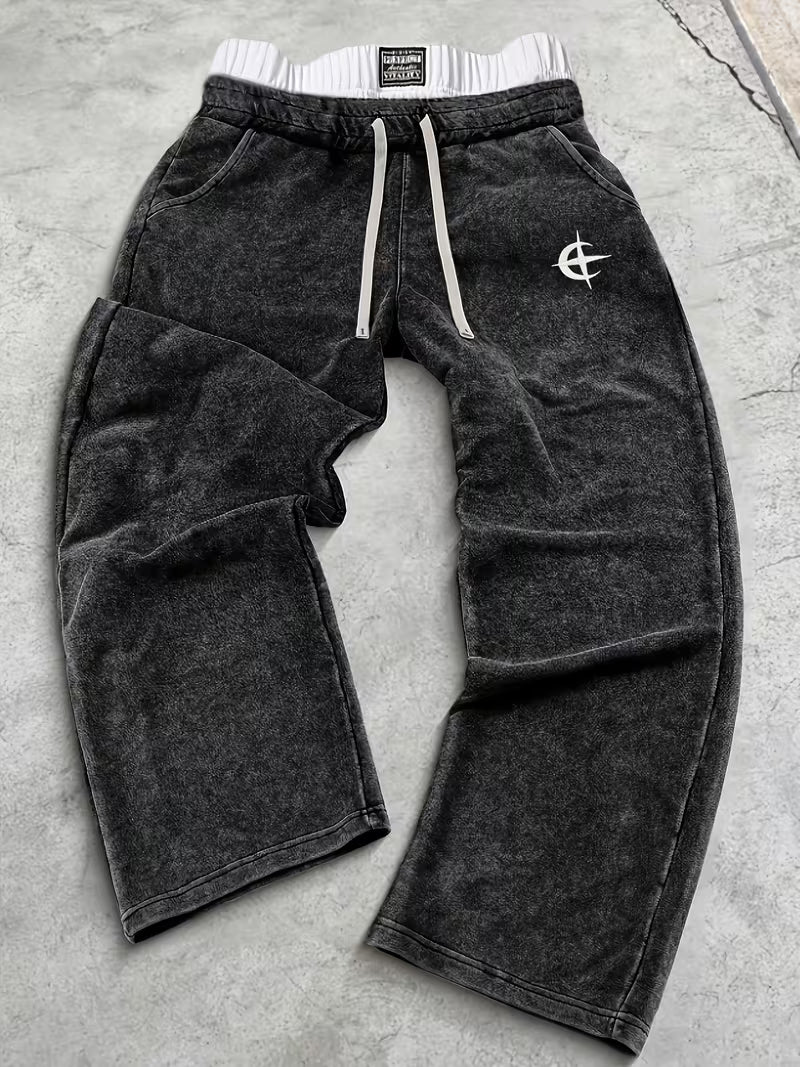 Men's Casual Loose Black Double-Waist Long Pants