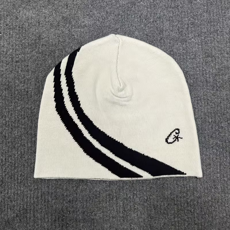 Black And White Striped Elastic Brimless Hat
