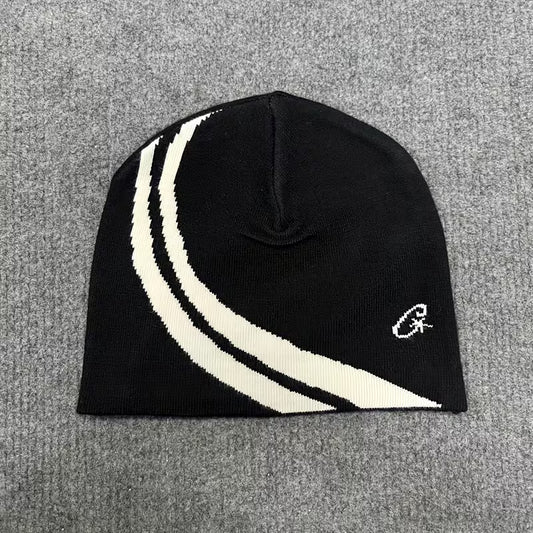 Black And White Striped Elastic Brimless Hat