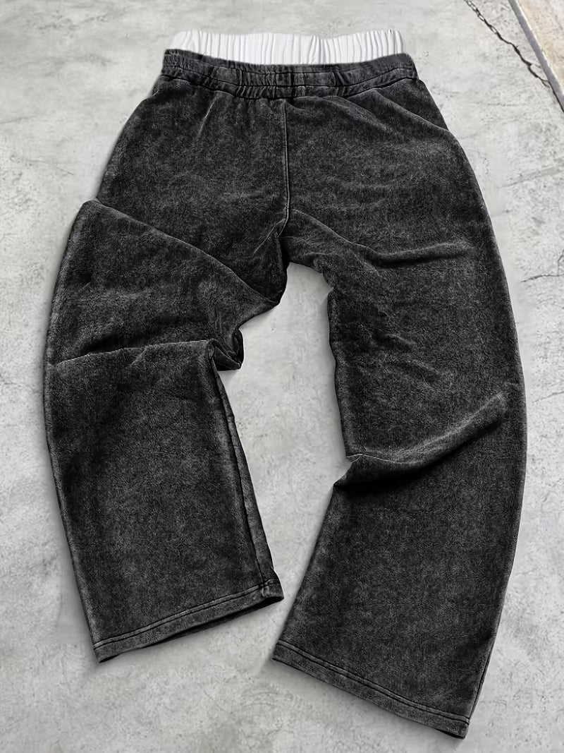 Men's Casual Loose Black Double-Waist Long Pants