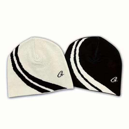 Black And White Striped Elastic Brimless Hat
